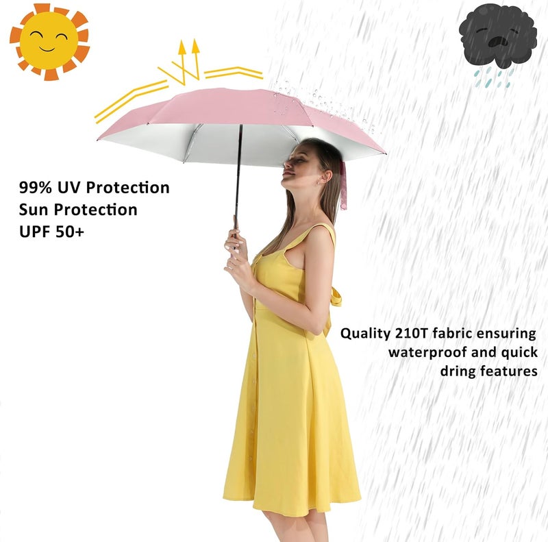 BAODINI Travel Essentials Mini Umbrella for Purse With Case Small Compact UV Sun Protection Lightweight Tiny Pocket Manual Open Close Umbrella for Women Kids and Men Fits Purse Backpack - Image 2